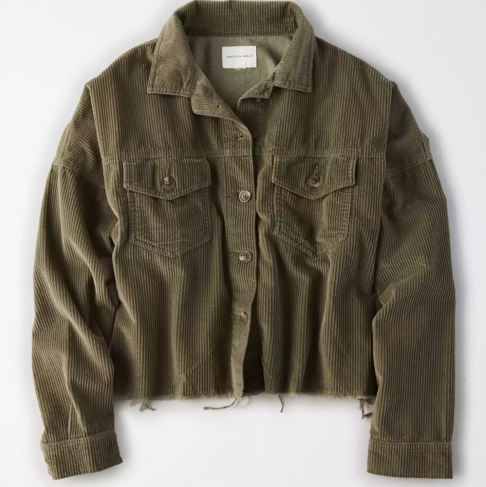 American Eagle Raw Hem Corduroy Crop Shirt